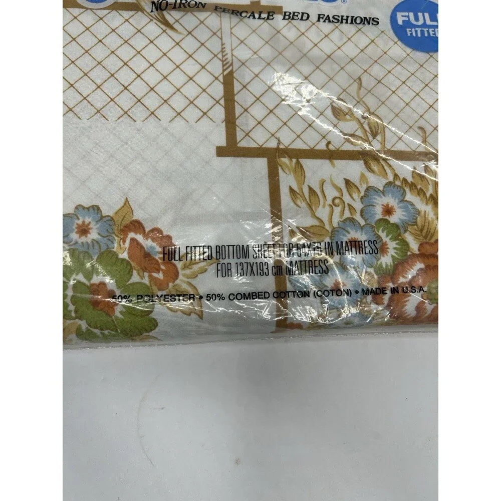 Vintage Cannon Monticello Window Garden No-Iron Percale Fitted Sheet Full Fitted